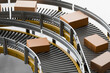 © Rendara Studio - 3D curved parcel conveyor carrying cardboard boxes.