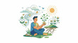 © Amanda - A man sits cross-legged on grass holding a plant with a sun and clouds