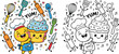 © Mehrab - Cute Baking Chef Character Hugging a Cupcake Coloring Page and Graphic