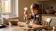 © crylines - A happy young boy decorating a cupcake with frosting in a home kitchen.