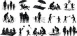 © MdAl - Set of black silhouettes featuring families and children enjoying various summer beach and vacation activities