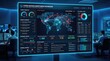 © Sajna - Security operations center with large dashboard displaying global cyber threat data and analytics security dashboard analytics monitoring technology information operations business