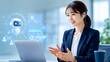 © sakura - AIアシスタントとオンライン対話する日本人ビジネスウーマン