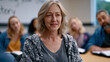 © Maksym - A woman facilitates a support group in a plain meeting room, participants seated in a circle with notebooks, the whiteboard behind her reading reclaiming your story, the atmosphere one of cautious t