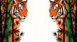 © NafiCraft - Tiger Heads and Bamboo Frame Vector Illustration