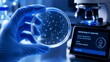 © Watcharapong - A gloved hand holds a petri dish with droplets, while a digital screen displays water quality analysis results, indicating safe levels.