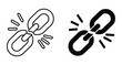 © Vintage Stock - Broken chain link icon set showing disconnected metal rings representing separation freedom error and weak connection in outline and solid style