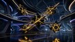 © Joko - Futuristic installation featuring star-shaped geometric forms connected by light beams sits within a high-tech facility.