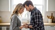 © HariBudi - Young Adult Couple Sharing Intimate Spiritual Moment Together in Modern Home Kitchen