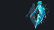 © ZayMO - Illustrazione artistica di una figura umana femminile che fluttua e si dissolve in particelle luminose blu su uno sfondo scuro, rappresentando trasformazione, energia e spiritualità.