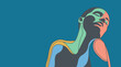 © ZayMO - Illustrazione artistica di un volto femminile stilizzato con colori vivaci e forme geometriche astratte su sfondo blu, che evoca un senso di calma, introspezione e serenità interiore.