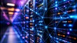 © miracle - A high-tech data center with illuminated servers and interconnected digital nodes.