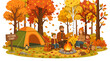 © Mark - Family camping outdoors in autumn with tent and campfire