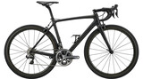 Sleek Carbon Fiber Road Bike: A modern, black carbon fiber road bicycle with aerodynamic wheels, perfect for competitive cycling and fitness enthusiasts.
