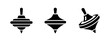 © Lili - Spinning top toy icon set. Black vector glyphs of classic children's playthings, whirligig.
