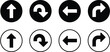 © Golapi - Traffic direction arrow icons featuring go straight, U-turn left, U-turn right, and round circle road sign symbols in black and white.