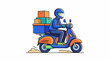 © retriturtle - Delivery person on scooter with stacked packages in a cartoon style