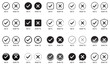 © Graphyxon - Collection of check and cross icons in multiple style with do's and don'ts labels. Includes circle, square, shield, hexagon, speech bubble, and badge design. Isolated flat vector illustration.