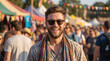 © Haroon Graphics - Smiling young man enjoying vibrant summer festival celebration with colorful outdoor lifestyle and joyful atmosphere