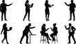 © Tahera - WebBusiness people silhouettes set featuring professional men and women presenting talking working on laptops and arguing in office