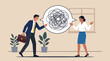 © Muhammad - Angry businessman and stressed businesswoman arguing with chaotic scribbles inside a speech bubble vector graphic illustration