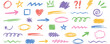 © aura studio - Colorful pencil scribbles with rough sketch stars, arrows and underlines, hand drawn crayon circles, chalk squiggles and grunge textured doodle elements vector illustration