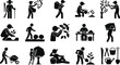 © Syeda - Black silhouette icons depicting various gardening activities and tools