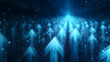 © boss - Upward pointing arrows in glowing blue light, abstract digital background.