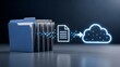 © emwe studio - Digital document digitization network transferring file data from physical folders to secure cloud computing infrastructure server