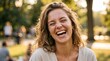 © ruzty art - Cheerful Young Woman Laughing Heartily in Sunny Outdoor Park
