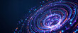 © itlada - Abstract glowing particle vortex background with neon blue and purple light trails swirling into a deep cosmic tunnel, perfect for futuristic technology and science fiction designs