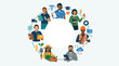 © Abay - Diverse professions forming a circle frame with empty space in the middle