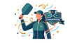 © Rifqi digital - A triumphant pickleball champion celebrating victory with a trophy and paddle.