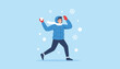 © Rakibul - Cheerful young boy in a blue puffer jacket throwing a snowball while playing outdoors on a snowy winter day.