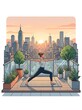 © Deri - Woman practicing yoga on an urban rooftop balcony at sunset