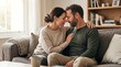 © Bohdan - Intimate couple touching foreheads on couch