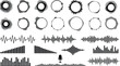 © Angel - Abstract sound wave collection, circular audio frequency spectrum icons, digital music equalizer bars and podcast waveform set in EPS format