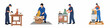© Cici - Set of workers carefully packing and preparing various Buddha statues for safe shipping and transport using specialized packaging materials.