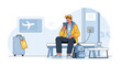 © herman - Man in Airport Waiting Area, Charging Phone, Travel Concept