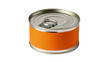 © ROCKETX - Isolated generic metal food can with blank orange label and easy-open lid for packaging design