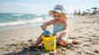 © ENDRA - Happy child playing with sand toys on a sunny beach day