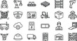 © mstmanju - Smart warehouse automation vector icon set with AI logistics robotic arm conveyor belt and smart inventory line art elements