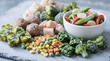 © Federico - Frozen vegetables and mixed meals on a gray surface for high volume family meal prep