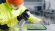 © DigitalSpace - Medium shot of technician applying a precise conformal coating on a circuit board using UVcure spray to safeguard electronic components from moisture and dust damage.