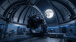 © saalim5226 - Telescope stands centered within a high-tech observatory dome under a bright lunar light.
