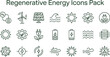 © Huzaifa - A comprehensive collection of green regenerative energy vector icons featuring solar panels wind turbines and sustainable battery power charging symbols