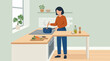 © Nazia - Woman cooking in a modern kitchen, stirring a pot on the stove