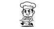 © Titialawiyah - Cartoon Chef Holding Rolling Pin and Bowl.