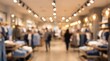 © CuteBee - Blurred interior view of contemporary fashion store with clothing racks and shoppers in bright retail space with warm ambient lighting for commercial background
