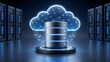 © emwe studio - Cloud computing network data center server infrastructure with glowing holographic connectivity lines representing secure digital storage and big data analytics